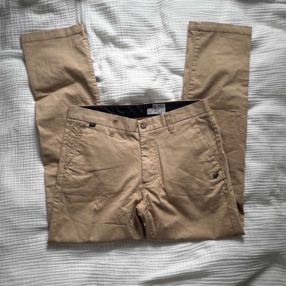 Fox Racing Selecter Slim Tapered Chino Pants Tan Khaki Mens 33x32 Stretch